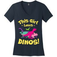 This Girl Loves Dinos - Funny Dinosaur Lover Gift Women's V-Neck T-Shirt