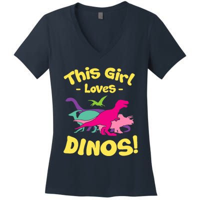 This Girl Loves Dinos - Funny Dinosaur Lover Gift Women's V-Neck T-Shirt