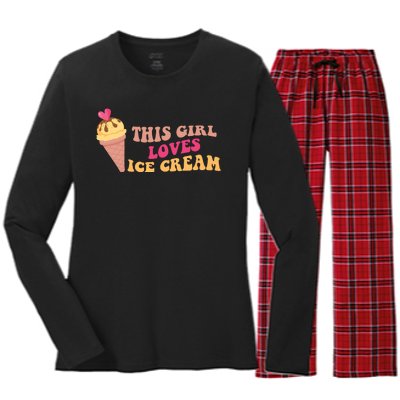 This Girl Loves Ice Cream Cute Gift Women's Long Sleeve Flannel Pajama Set 