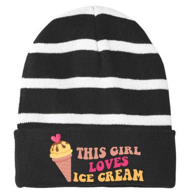 This Girl Loves Ice Cream Cute Gift Striped Beanie with Solid Band