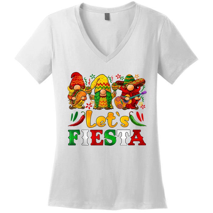 Three Gnomes Let's Fiesta Cinco De Mayo Mexican Women's V-Neck T-Shirt