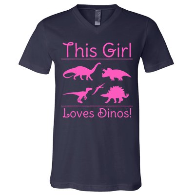 This Girl Loves Dinos - Dinosaur V-Neck T-Shirt