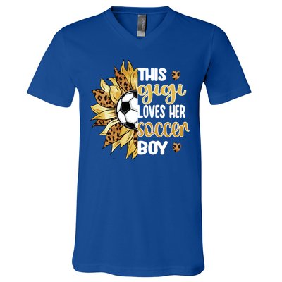 This Gigi Loves Her Soccer Boy Soccer Player Grandma Gigi Cool Gift V-Neck T-Shirt