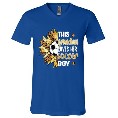 This Grandma Loves Her Soccer Boy Soccer Player Grandmother Gift V-Neck T-Shirt