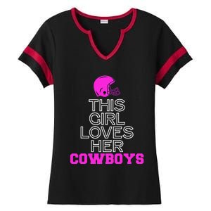 This Girl Loves Her Cowboys Cute Texas Ladies Halftime Notch Neck Tee