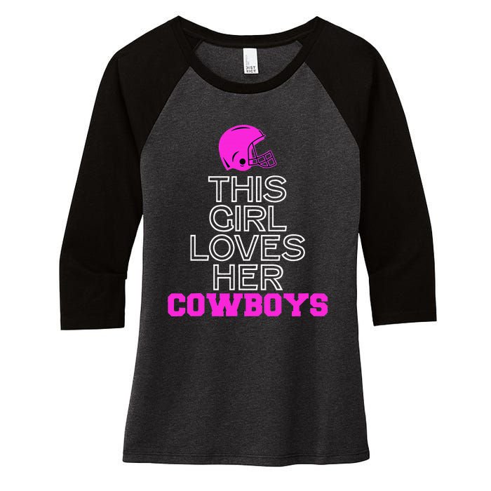 This Girl Loves Her Cowboys Cute Texas Women's Tri-Blend 3/4-Sleeve Raglan Shirt