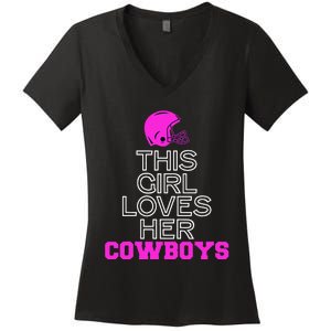 This Girl Loves Her Cowboys Cute Texas Women's V-Neck T-Shirt