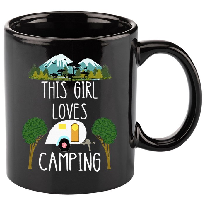 This Girl Loves Camping RV Teardrop Trailer Camper Caravan 11oz C Handle Ceramic Mug
