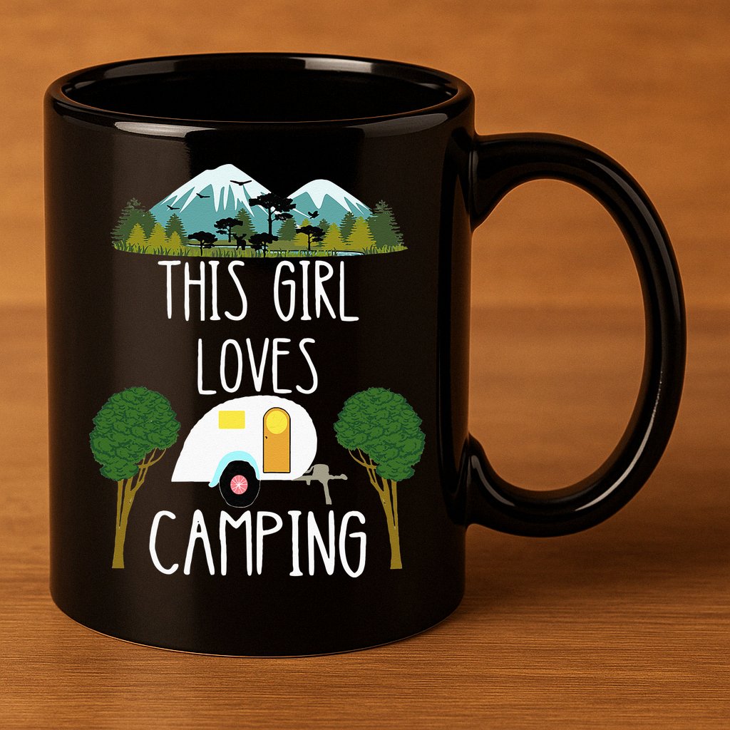 This Girl Loves Camping RV Teardrop Trailer Camper Caravan 11oz C Handle Ceramic Mug