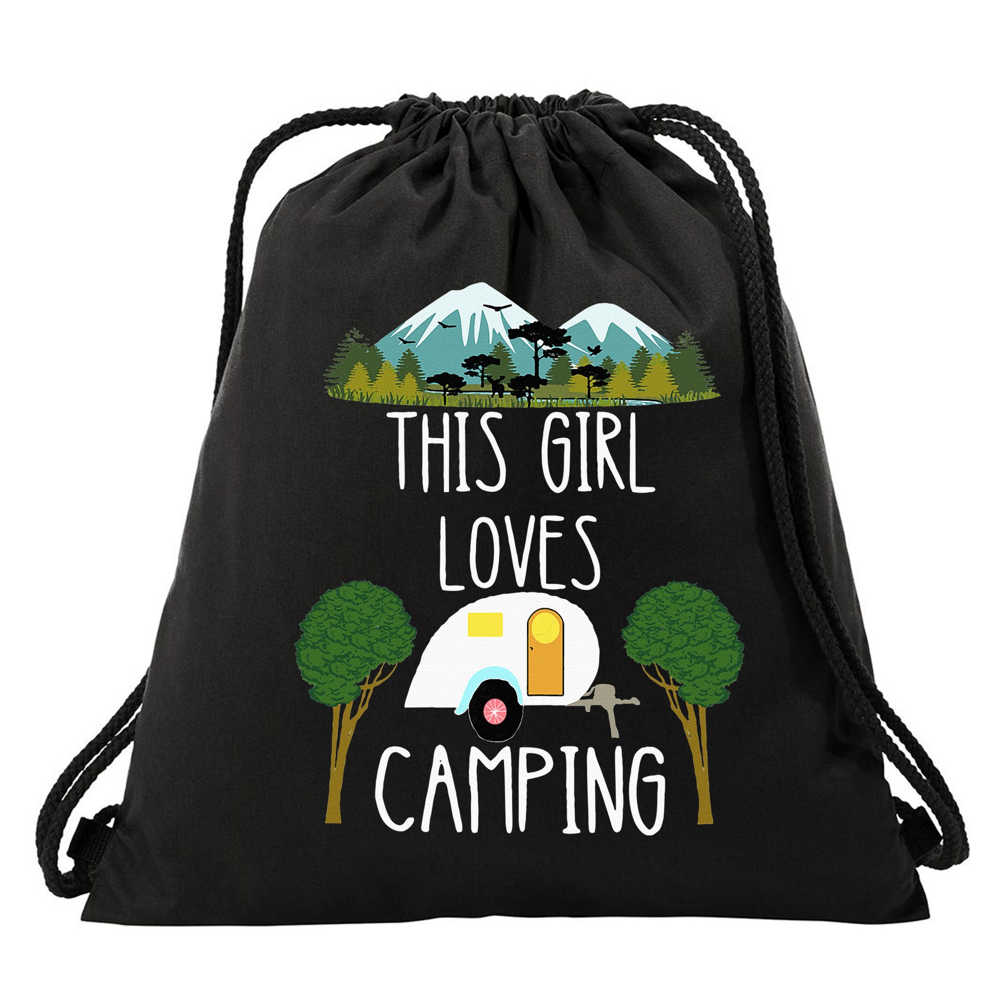 This Girl Loves Camping RV Teardrop Trailer Camper Caravan Drawstring Bag