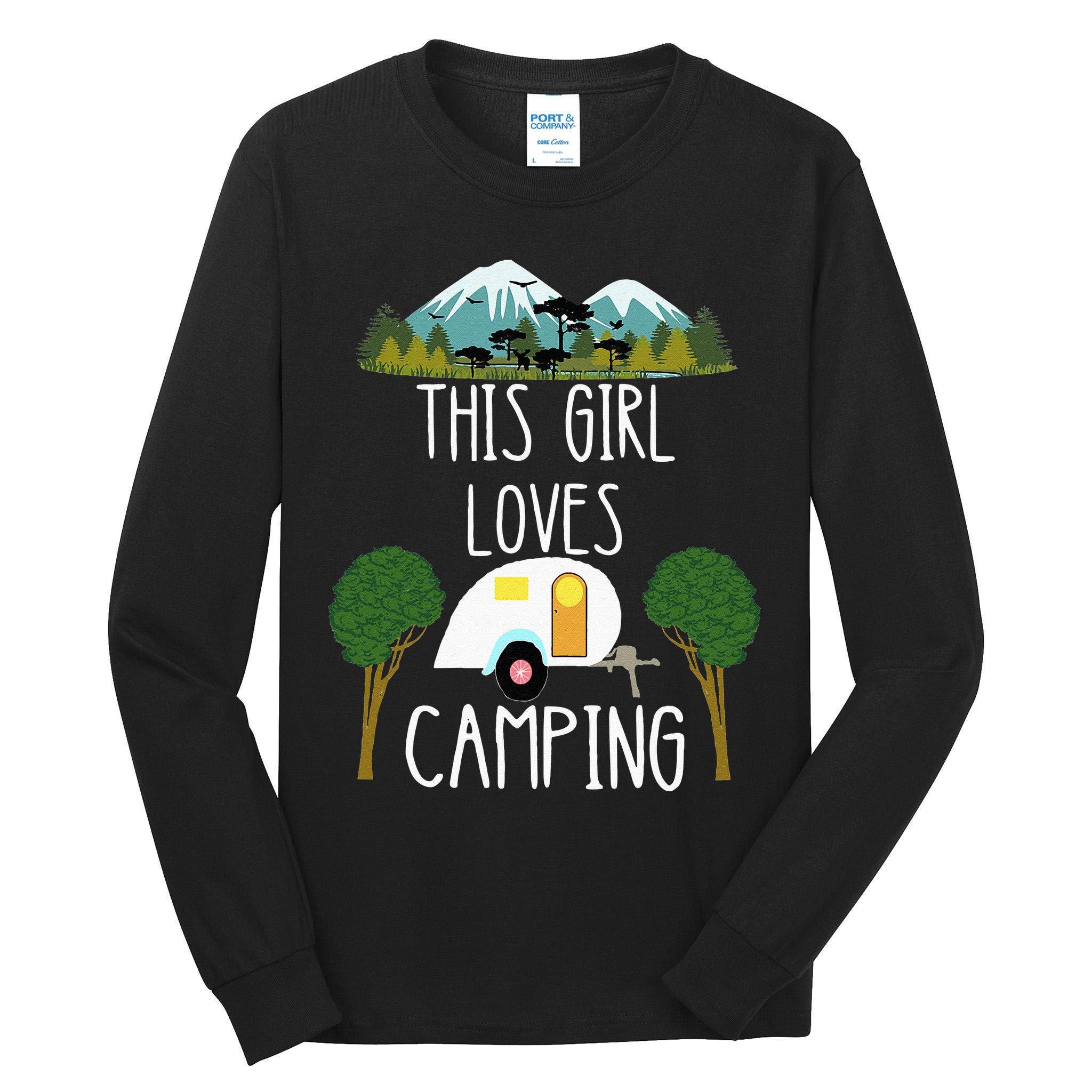 This Girl Loves Camping RV Teardrop Trailer Camper Caravan Tall Long Sleeve T-Shirt