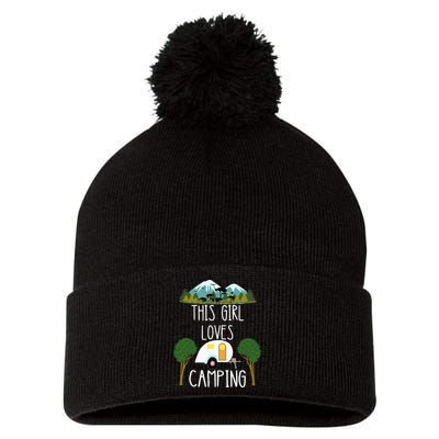 This Girl Loves Camping RV Teardrop Trailer Camper Caravan Pom Pom 12in Knit Beanie