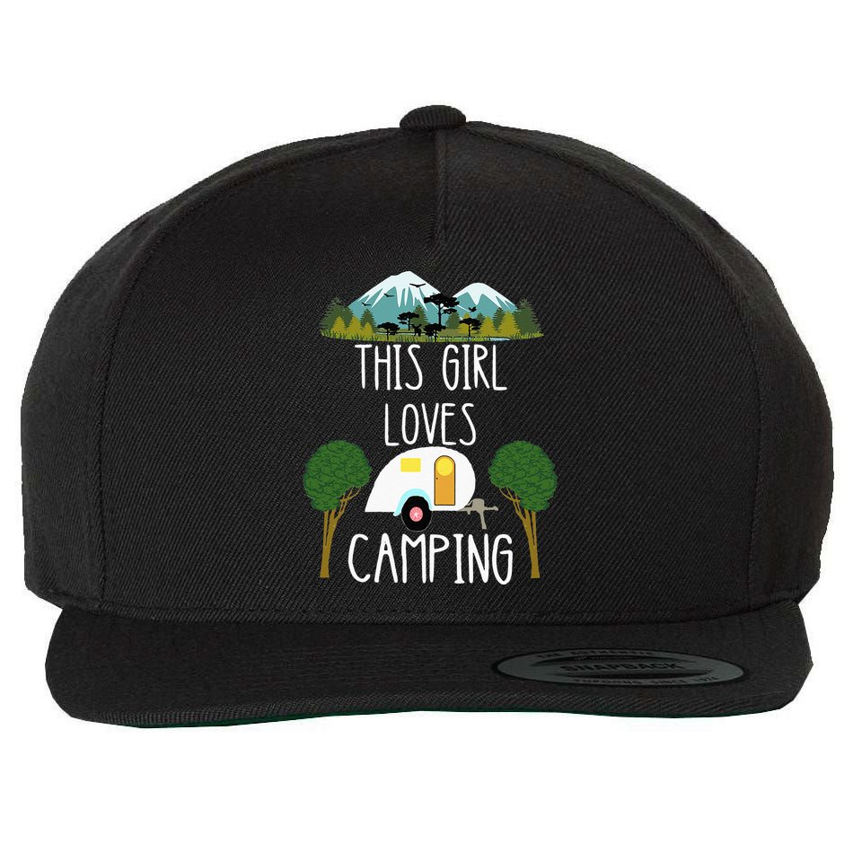 This Girl Loves Camping RV Teardrop Trailer Camper Caravan Wool Snapback Cap