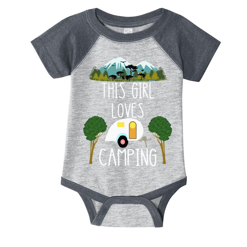 This Girl Loves Camping RV Teardrop Trailer Camper Caravan Infant Baby Jersey Bodysuit