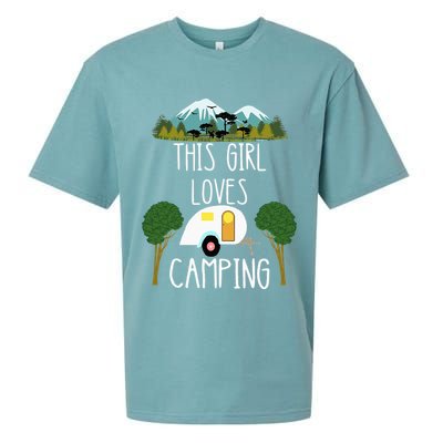 This Girl Loves Camping RV Teardrop Trailer Camper Caravan Sueded Cloud Jersey T-Shirt
