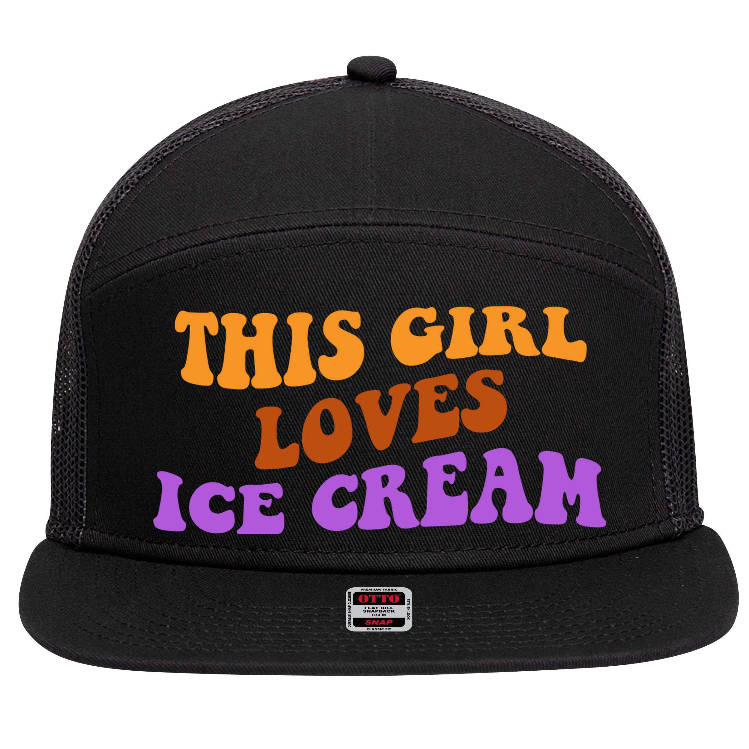 This Girl Loves Ice Cream Retro Cute 7 Panel Mesh Trucker Snapback Hat
