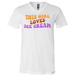 This Girl Loves Ice Cream Retro Cute V-Neck T-Shirt