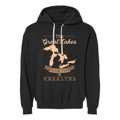 The Great Lakes Shark Free Unsalted Michigan Gift Garment-Dyed Fleece Hoodie