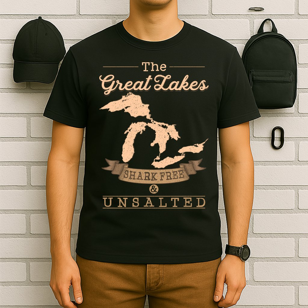 The Great Lakes Shark Free Unsalted Michigan Gift T-Shirt