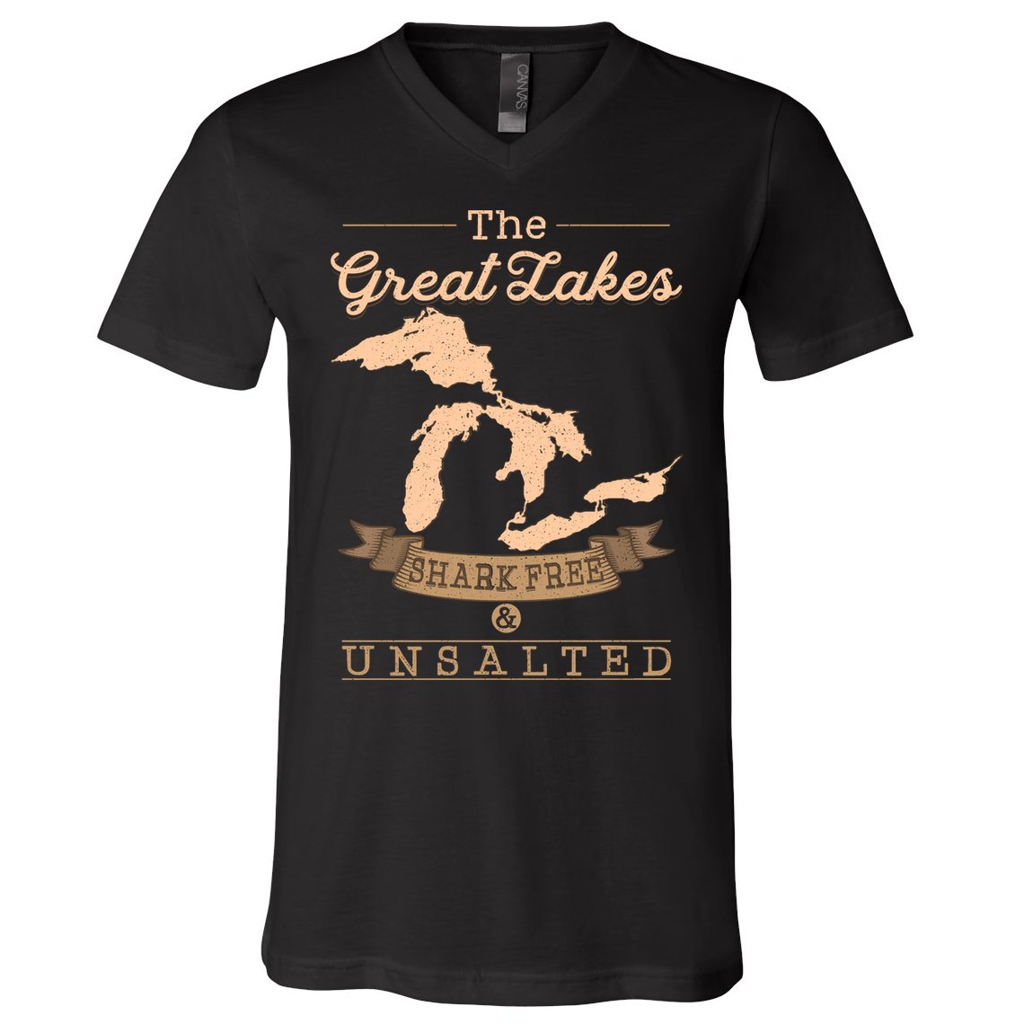 The Great Lakes Shark Free Unsalted Michigan Gift V-Neck T-Shirt