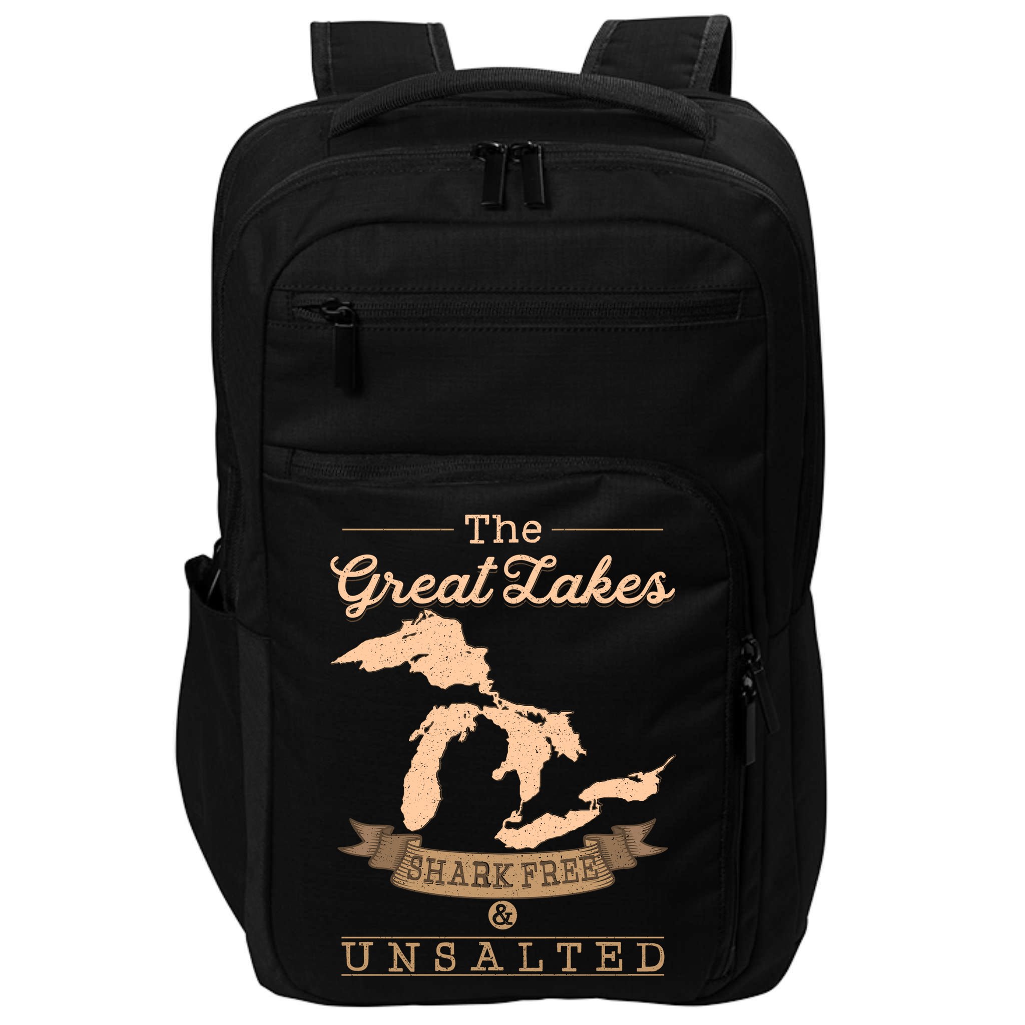 The Great Lakes Shark Free Unsalted Michigan Gift Impact Tech Backpack