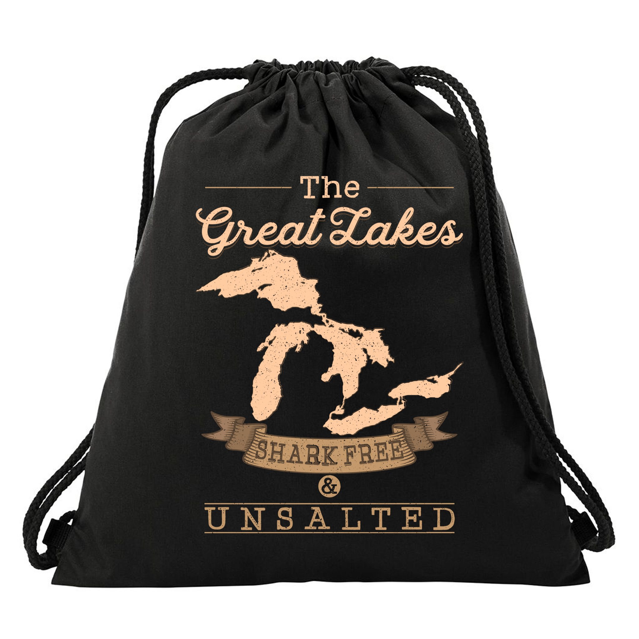 The Great Lakes Shark Free Unsalted Michigan Gift Drawstring Bag