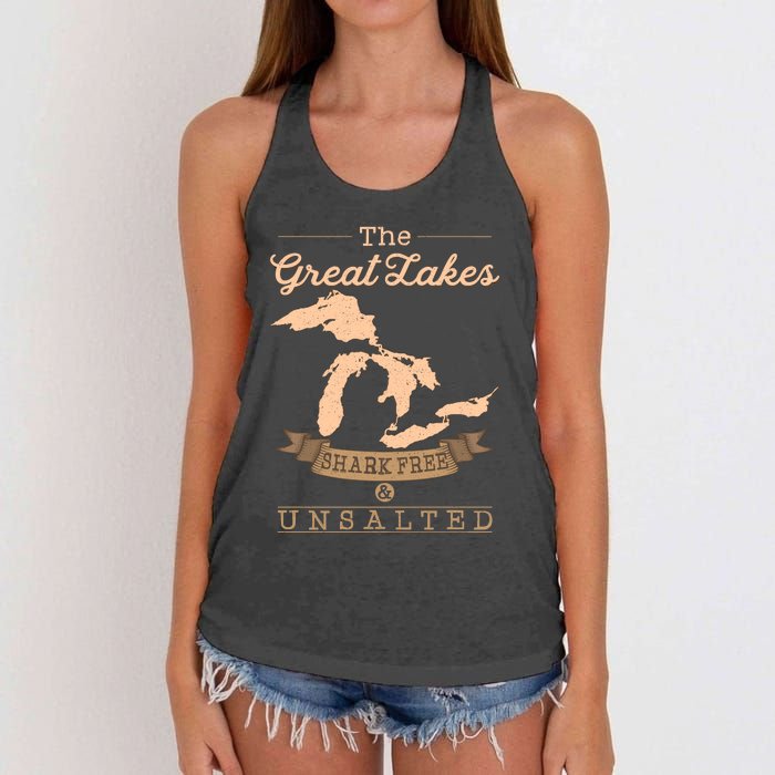 The Great Lakes Shark Free Unsalted Michigan Gift Women's Knotted Racerback Tank