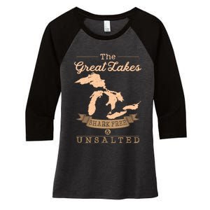 The Great Lakes Shark Free Unsalted Michigan Gift Women's Tri-Blend 3/4-Sleeve Raglan Shirt