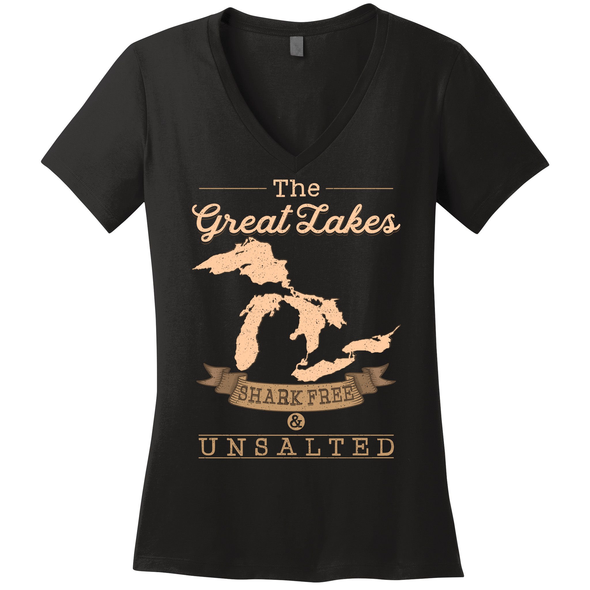 The Great Lakes Shark Free Unsalted Michigan Gift Women's V-Neck T-Shirt