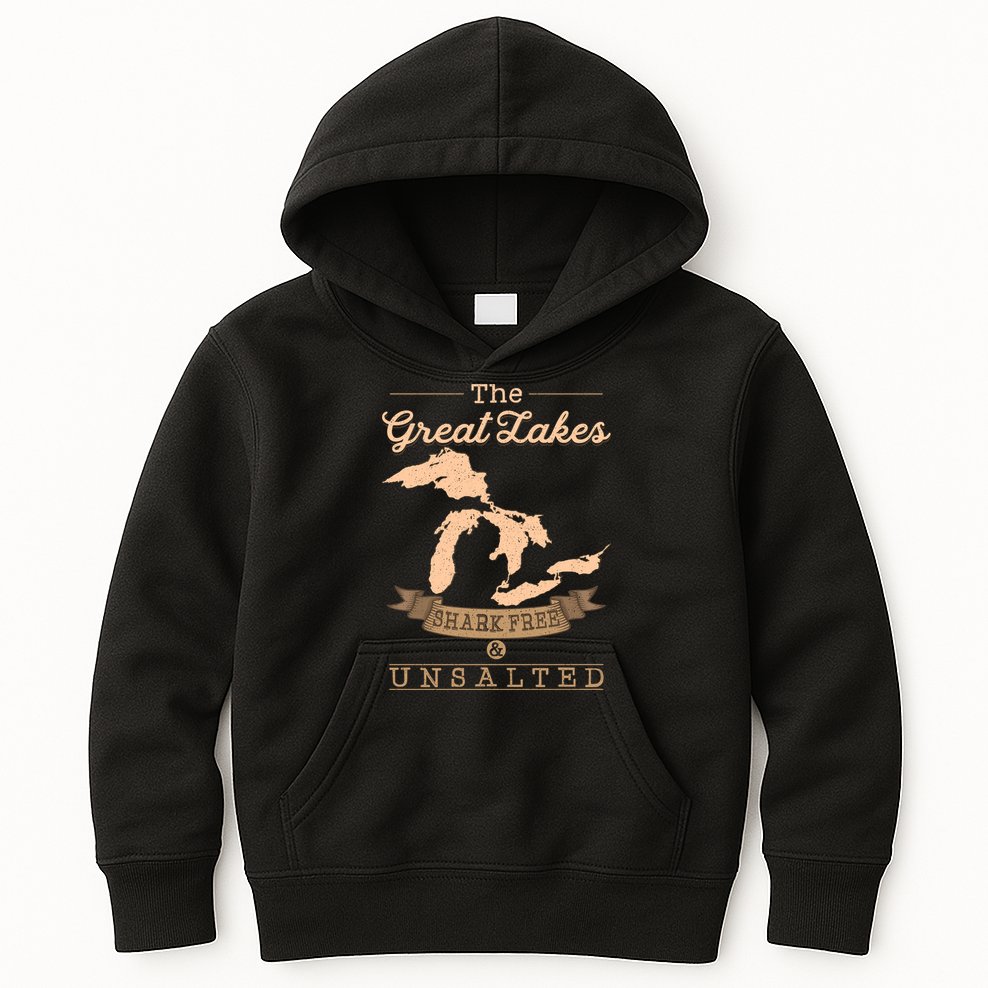 The Great Lakes Shark Free Unsalted Michigan Gift Kids Hoodie