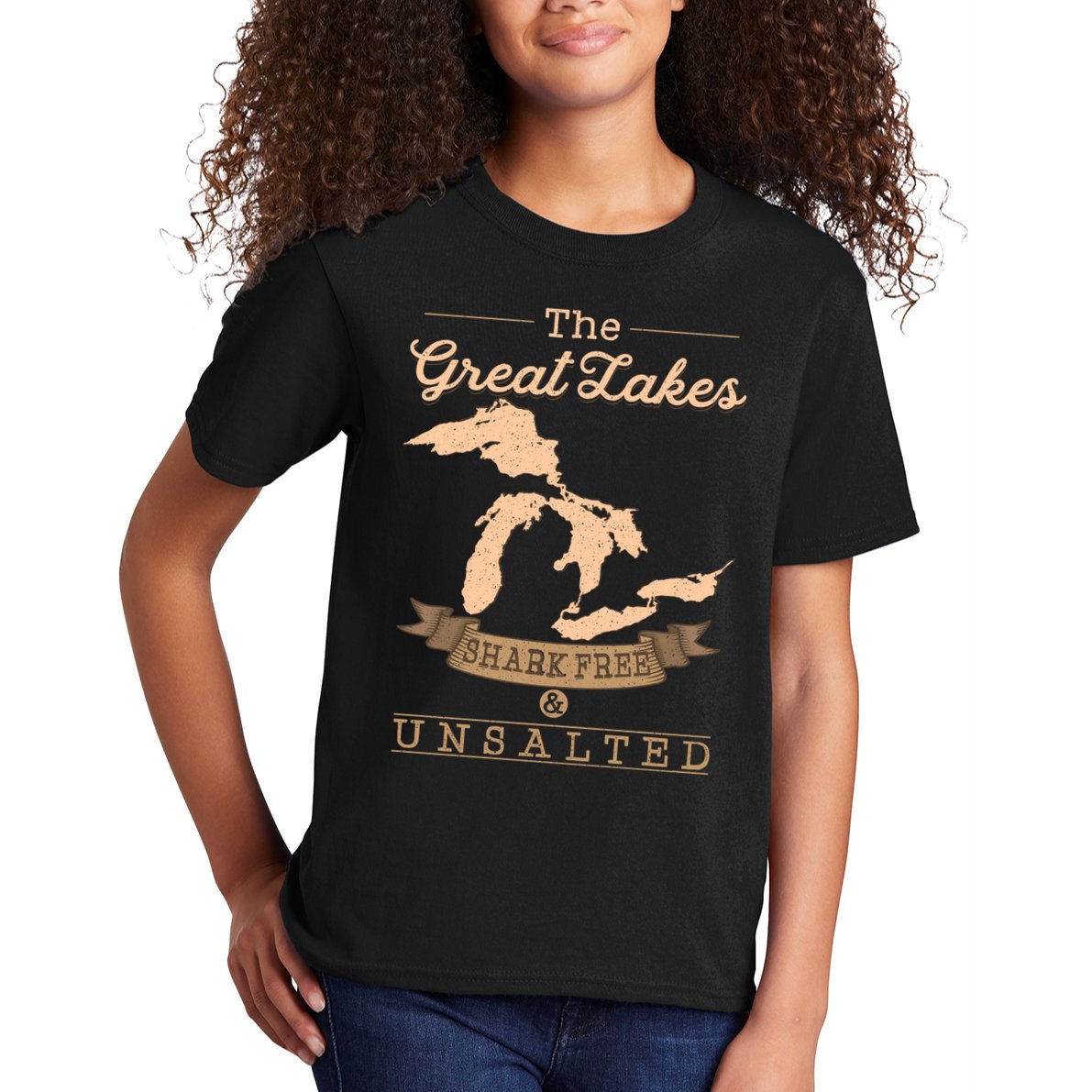The Great Lakes Shark Free Unsalted Michigan Gift Kids T-Shirt