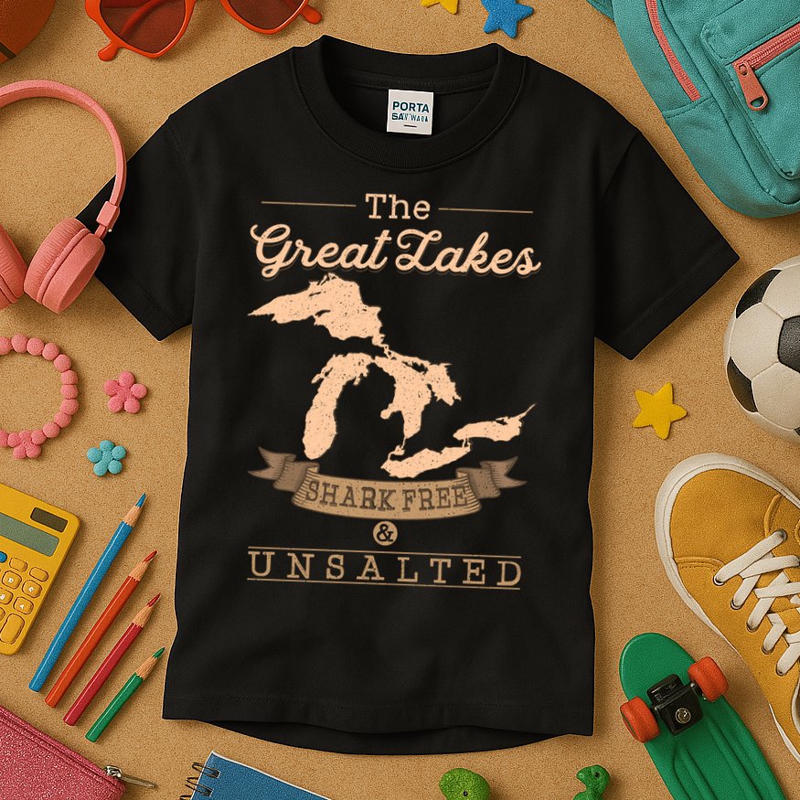 The Great Lakes Shark Free Unsalted Michigan Gift Kids T-Shirt