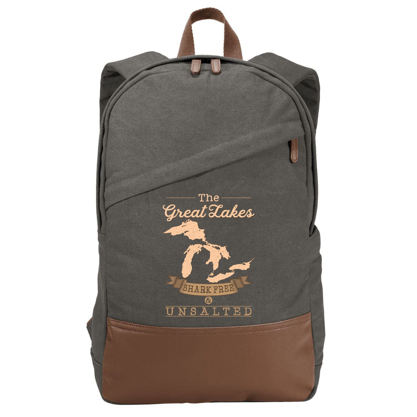 The Great Lakes Shark Free Unsalted Michigan Gift Cotton Canvas Backpack