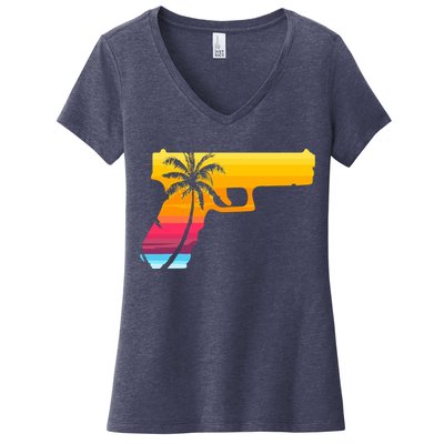 Tropical Gun Lover Firearm Beach Cute Hawaiian Gift Aloha Women's V-Neck T-Shirt