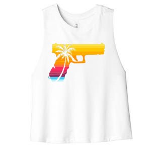 Tropical Gun Lover Firearm Beach Cute Hawaiian Gift Aloha Women's Racerback Cropped Tank