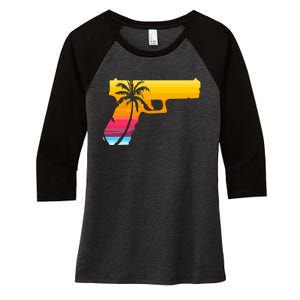 Tropical Gun Lover Firearm Beach Cute Hawaiian Gift Aloha Women's Tri-Blend 3/4-Sleeve Raglan Shirt