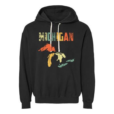 The Great Lakes Largest Water Retro Color Michigan Mi Pride Garment-Dyed Fleece Hoodie