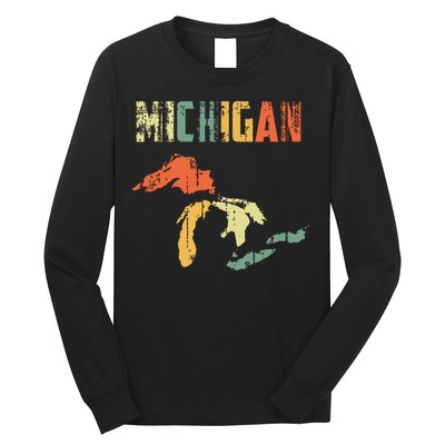 The Great Lakes Largest Water Retro Color Michigan Mi Pride Long Sleeve Shirt