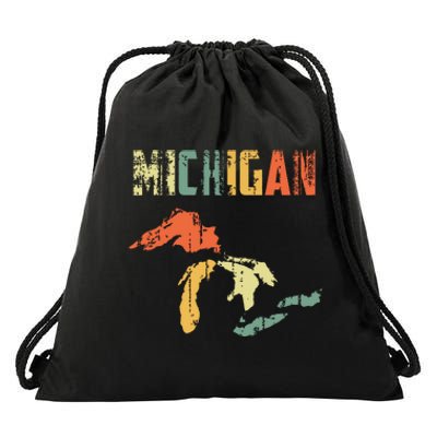 The Great Lakes Largest Water Retro Color Michigan Mi Pride Drawstring Bag