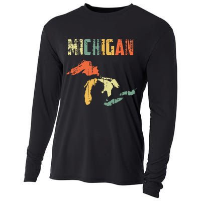 The Great Lakes Largest Water Retro Color Michigan Mi Pride Cooling Performance Long Sleeve Crew