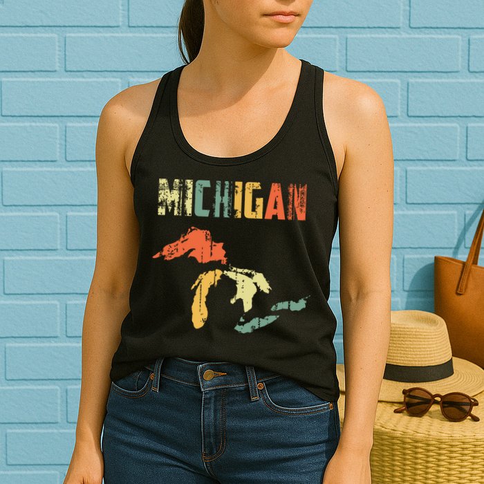 The Great Lakes Largest Water Retro Color Michigan Mi Pride Womens Tank Top