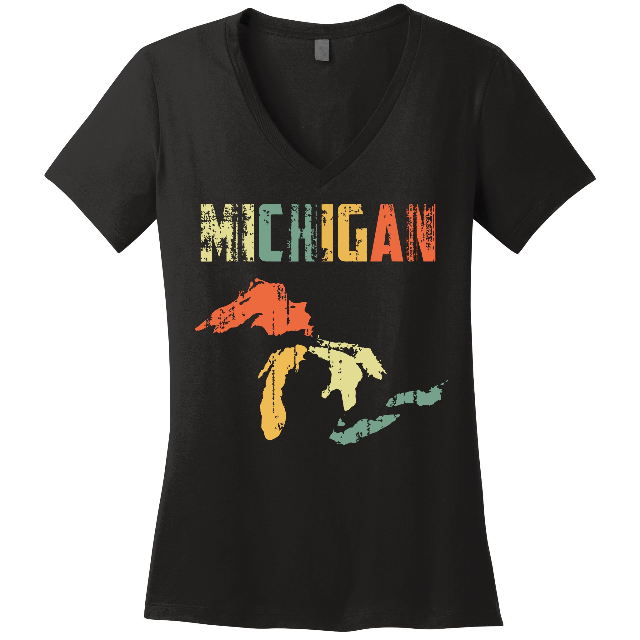 The Great Lakes Largest Water Retro Color Michigan Mi Pride Women's V-Neck T-Shirt