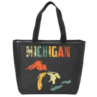 The Great Lakes Largest Water Retro Color Michigan Mi Pride Zip Tote Bag