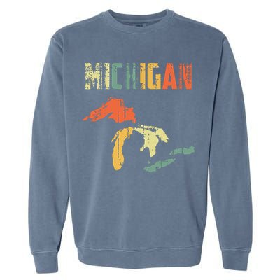 The Great Lakes Largest Water Retro Color Michigan Mi Pride Garment-Dyed Sweatshirt