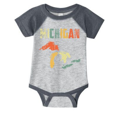The Great Lakes Largest Water Retro Color Michigan Mi Pride Infant Baby Jersey Bodysuit