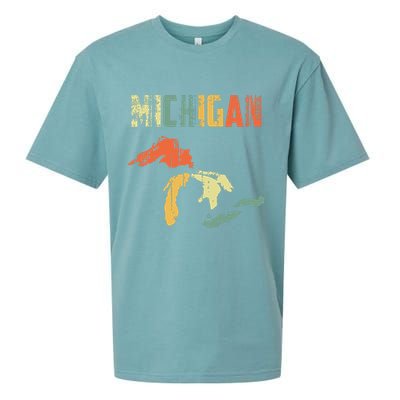 The Great Lakes Largest Water Retro Color Michigan Mi Pride Sueded Cloud Jersey T-Shirt