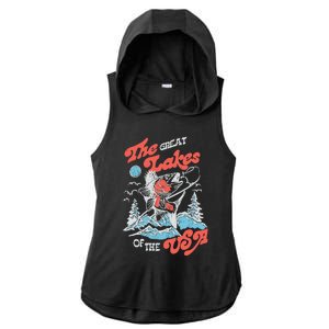 The Great Lakes Retro Inspired Graphic Ladies PosiCharge Tri-Blend Wicking Draft Hoodie Tank