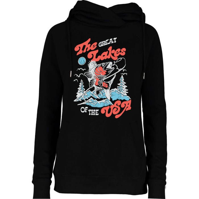 The Great Lakes Retro Inspired Graphic Womens Funnel Neck Pullover Hood