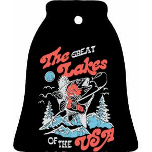 The Great Lakes Retro Inspired Graphic Ceramic Bell Ornament