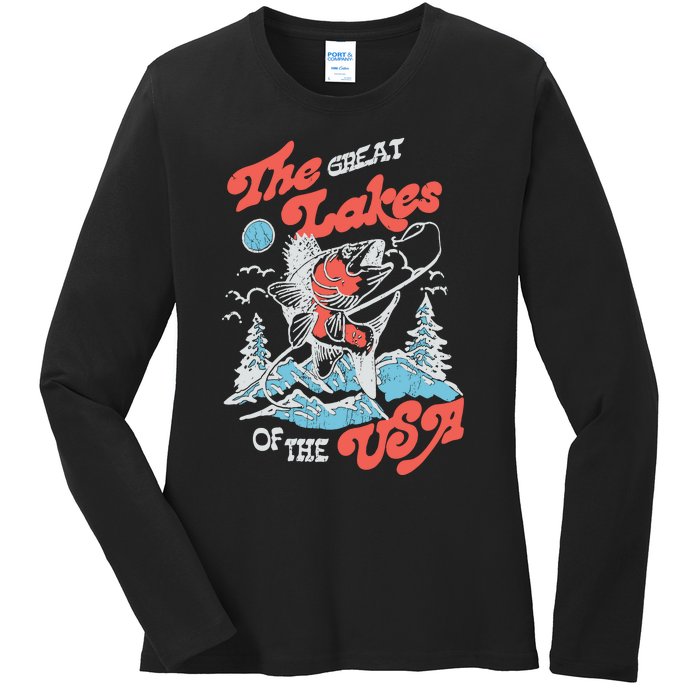 The Great Lakes Retro Inspired Graphic Ladies Long Sleeve Shirt